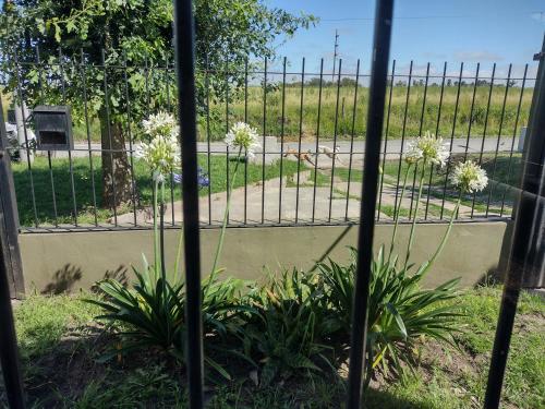 a fence in front of a garden with a road at Alquiler temporario Romina in Tandil