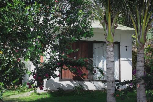 a white house with a window and a palm tree at Peaceful Hill Homestay in Ke Ga