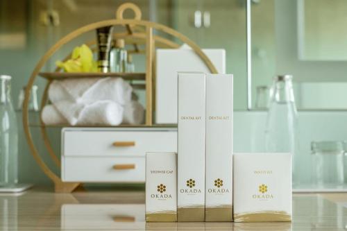 a group of three boxes sitting on top of a table at Okada Manila in Manila
