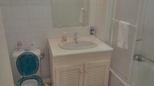 a bathroom with a sink and a toilet and a mirror at Joli Studio Vue Sur Mer in Pointe-à-Pitre