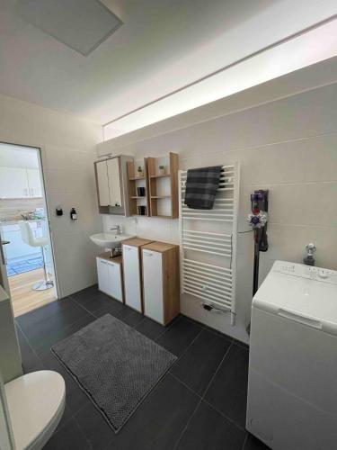 a small bathroom with a sink and a toilet at Apartment in der Nähe vom Lendplatz in Graz