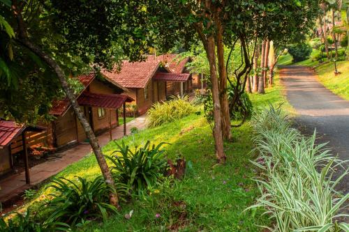 a row of cottages with trees on the side of a road at Stone Water Eco Resort in Bogmolo
