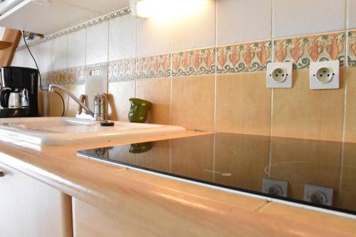 une cuisine avec un évier et un plan de travail dans l'établissement Maison 3 pièces mezzaninne - Gruissan GA120-038, à Gruissan