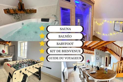 a sign in a dining room with a swimming pool at S Baylevéd'Air duplex vue château, Balnéo et sauna in Sedan
