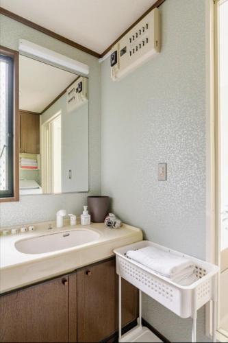 a bathroom with a sink and a large mirror at Foresta Karuizawa 3 in Miyota