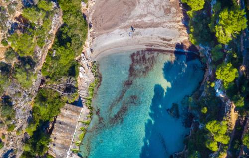 an aerial view of a beach and a body of water at Villa Malens in Llucmajor