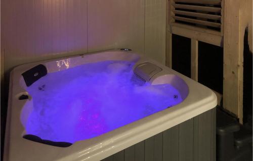 a bath tub with a blue dye in it at Oud Kempen Bungalow 99 in Stavenisse