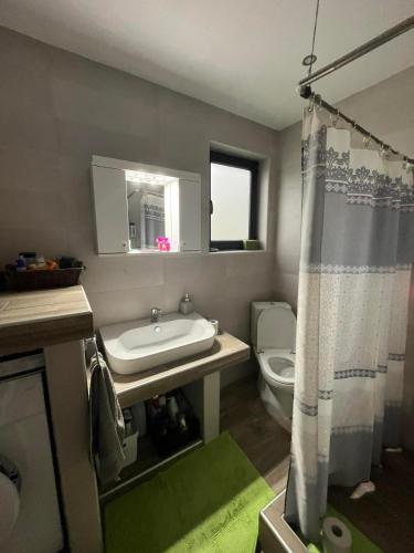 a bathroom with a sink and a toilet at Katerina Beach House in Vergia