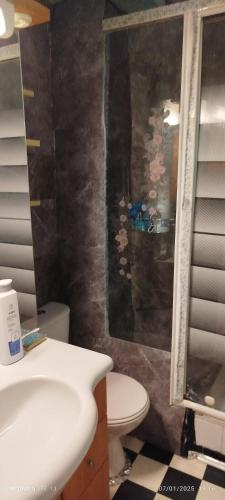 une salle de bain avec toilettes et lavabo dans l'établissement Résidence du Circuit, à Pau