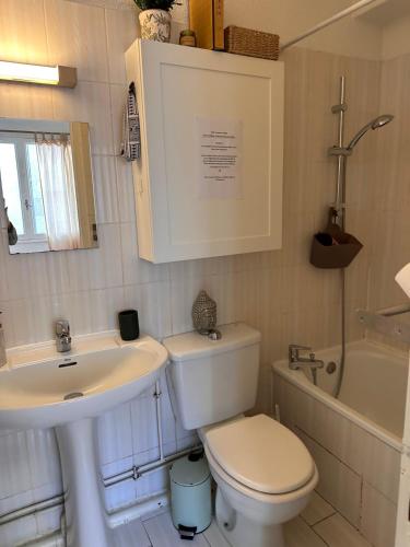 une salle de bain avec toilettes, lavabo et baignoire dans l'établissement Casa Bazille, à Montpellier