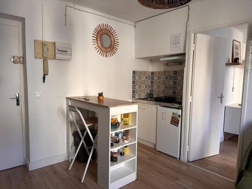 une petite cuisine avec un comptoir et un réfrigérateur dans l'établissement Casa Bazille, à Montpellier