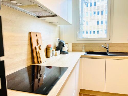 une cuisine avec un évier et un plan de travail dans l'établissement La Suite Côté Loire, à Orléans