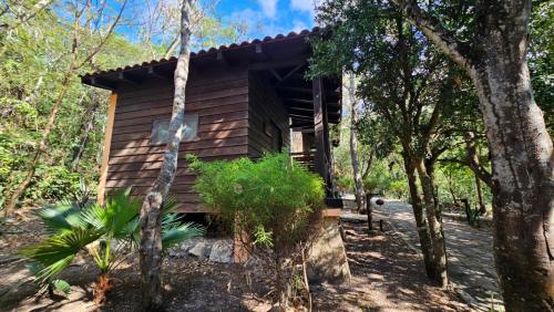 a log cabin in the woods with trees at Cabaña Velo de Novia in Socoltenango