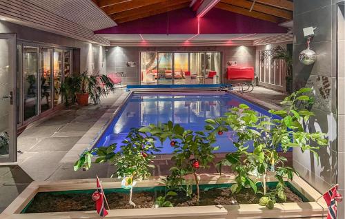 a swimming pool with plants in a house at Gorgeous Home In Vanse With Sauna in Vanse