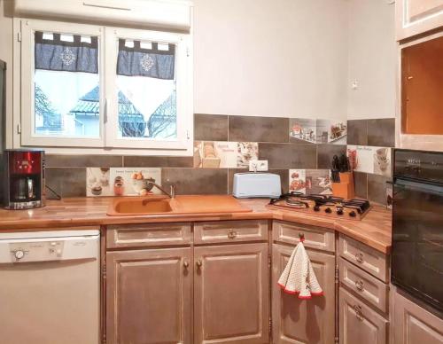 a kitchen with a sink and a stove top oven at Maison charmante à La Flèche avec jardin et parking privé in La Flèche
