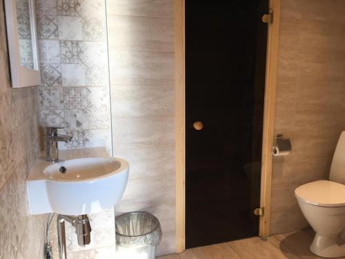 a bathroom with a sink and a toilet at Sokka Holiday Center & Glamping in Otepää