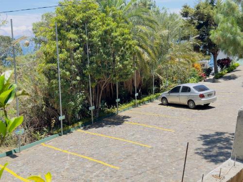 a car parked in a parking lot with trees at Hanna Suites in Panajachel