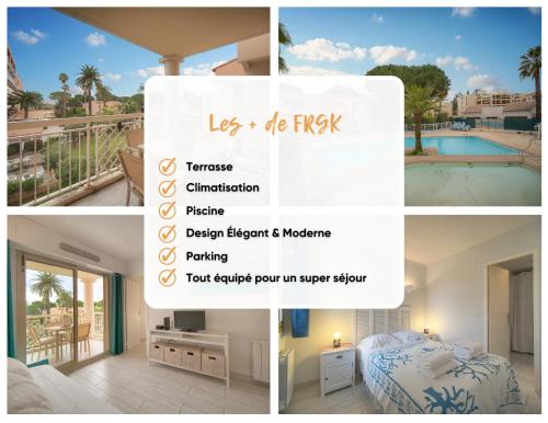 un collage de quatre photos d'une chambre avec un lit dans l'établissement FRGK 