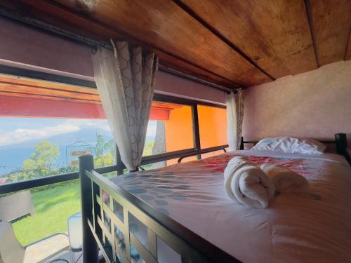 a bed with a stuffed animal laying on top of it at Hanna Suites in Panajachel