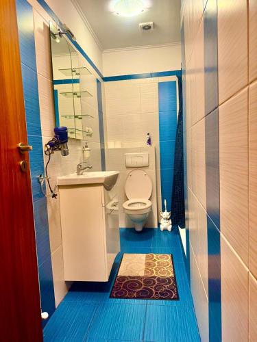 ein kleines Badezimmer mit Toilette und Waschbecken in der Unterkunft Dodi house in Timişoara