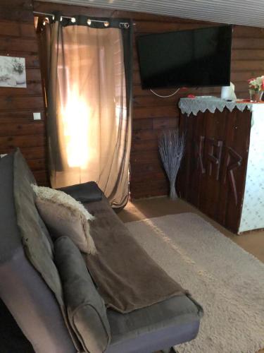 a living room with a couch and a television at PASSION de PARADIS in Rivière-Pilote