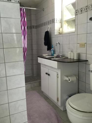 une salle de bains avec toilettes et lavabo dans l'établissement Sunset Cabin, à Twin Lakes