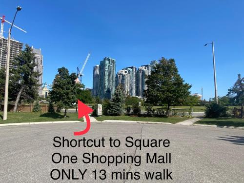 a one shopping mall only mins walk on a road at F1 cozy Sunny room in Mississauga