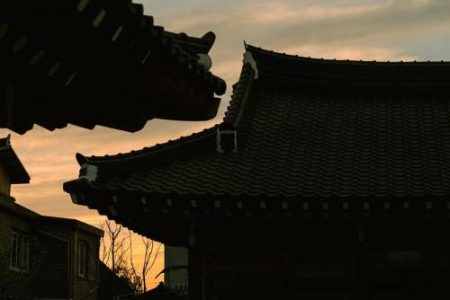 a close up of the roof of a building at Myeongjigak in Namwon