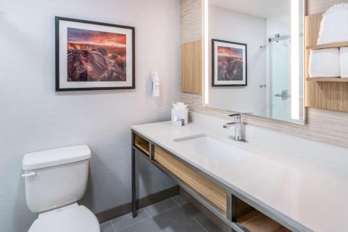 a bathroom with a white sink and a toilet at Hilton Garden Inn Albuquerque Uptown in Albuquerque