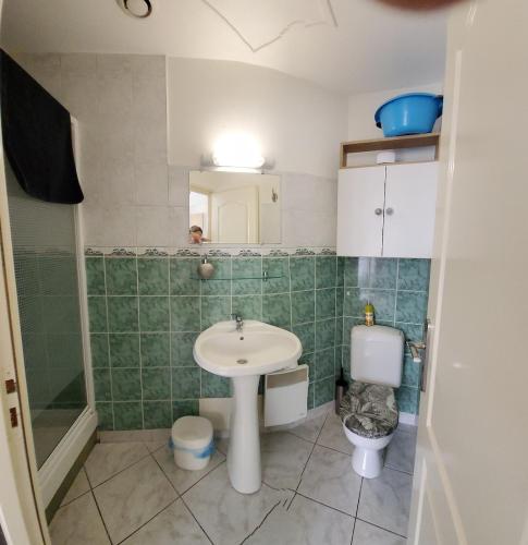 une salle de bain avec un lavabo et des toilettes dans l'établissement Large quiet studio,, à Angers