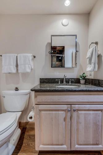 a bathroom with a white toilet and a sink at New Listing 2BR 2BA Condo - Mountain Views in Aspen