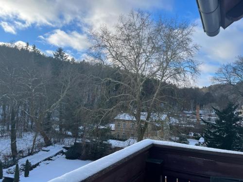 a view from the balcony of a house in the snow at Villa Regina Bad Freienwalde in Bad Freienwalde