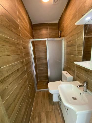 a bathroom with a toilet and a sink at Sıla pansiyon in Gümbet