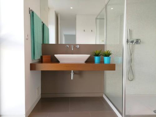 un bagno con lavandino e doccia di Silver Coast Heights H ad Areia Branca