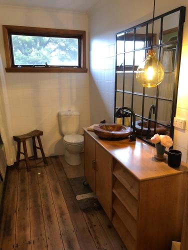 a bathroom with a sink and a toilet at Serene Studio Retreat in Cygnet with Private Entrance in Cygnet