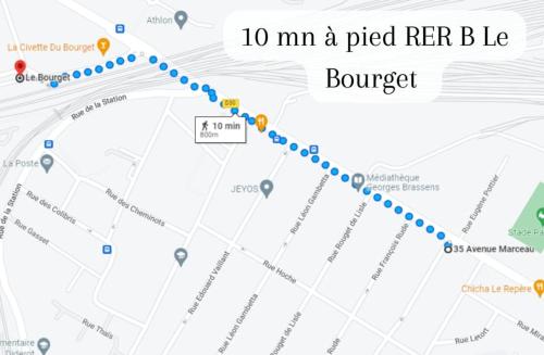 Une carte de l'autoroute en relief avec le texte un vélo à rouleaux de pixel dans l'établissement 10mn RER B Aéroport CDG - Paris Gare du Nord, T11 Express, Le Bourget, All equipped, Free Netflix, From 1 to 3 Guests, 4th Floor by Stairs, Escaliers, Parc des Expositions, Free Street Parking after 7pm - 2, à Drancy