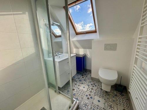 a bathroom with a shower and a toilet and a window at Quiberon : Maison 3 pièces, 105m², parking, quartier calme proche plage - FR-1-478-305 in Quiberon