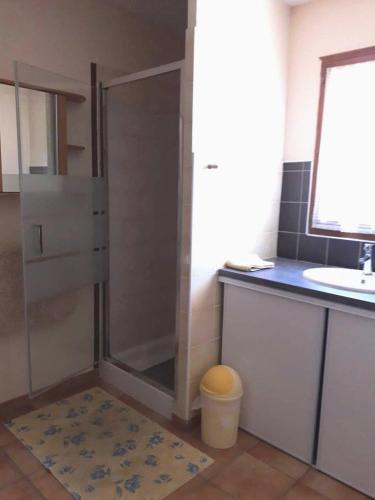 une salle de bain avec douche et lavabo dans l'établissement Jolie Villa dans LE LUBÉRON, à Saint-Saturnin-lès-Apt