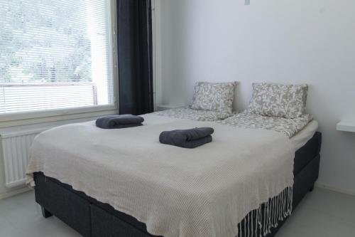 クオピオにあるModern 42m2 Apartment with free parkingの枕が2つ置かれたベッドのある寝室