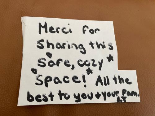 a piece of paper with writing on it at Family Friendly - Cozy - HOT TUB - Near UOIT in Oshawa