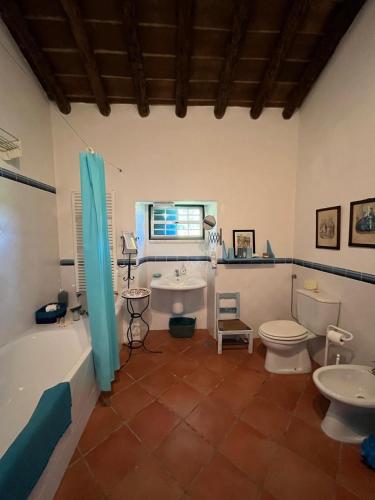 a bathroom with a tub and a toilet and a sink at Courela da Anta in Vimieiro