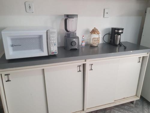 a kitchen counter with a microwave and a blender at Nessa Familia P Frances in Marechal Deodoro