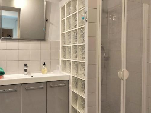 une salle de bain avec douche et lavabo dans l'établissement Les Platanes, à LʼIsle-sur-la-Sorgue