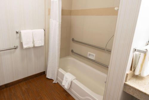 肯纳Wyndham Garden New Orleans Airport的浴室配有浴缸、淋浴和毛巾。