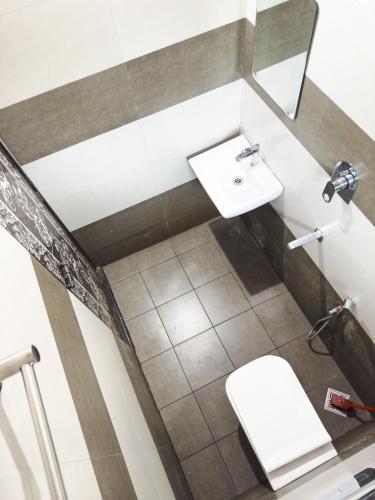 a bathroom with a sink and a toilet at Alby's Homestay Arthunkal in Vayalār