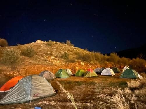 a group of tents in a field at night at Antiochos Thedos in Adıyaman