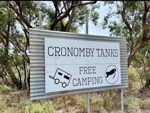 a sign that saysromyonym tanks and free camping at Woomelang Cabin Silo Trail Two Bedroom Cabin Queen and KSing in Woomelang