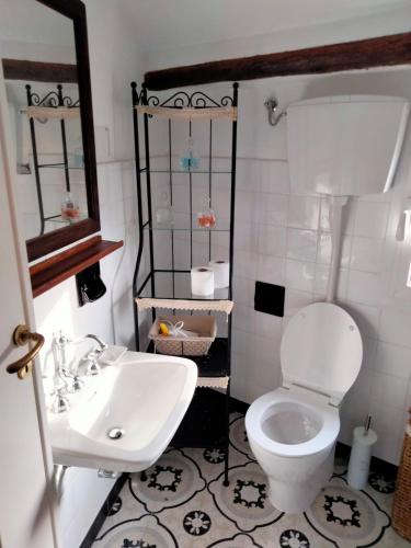 a bathroom with a white toilet and a sink at Casa Mami in Isolalunga