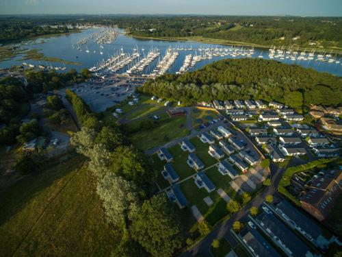an aerial view of a marina with boats at Mercury Yacht Harbour and Holiday Park in Bursledon