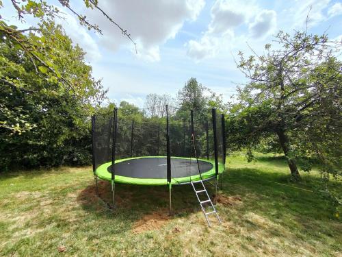 a trampoline in a field with a ladder on it at Villa des glycines et Spa in Cempuis
